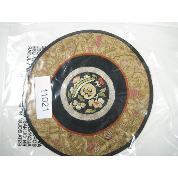 Vintage Asian Chinese Embroidered Silk Art Floral Panel Handmade Textile Round - Picture 6 of 6